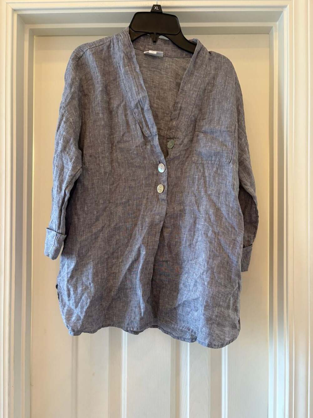 Pure Jill Linen Blue Chambray Button Down Tunic Shirt Size S Petite
